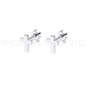 Tiny Silver Cross Flat Back Earrings – Stainless Steel Hypoallergenic Studs